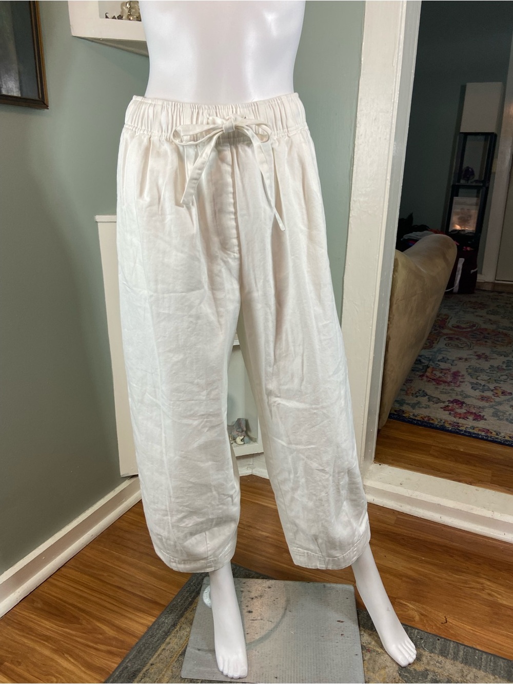 NWT New Cos Relaxed White Drawstring Wide-Leg Tapered Pants Sz 6 Baggy Cotton